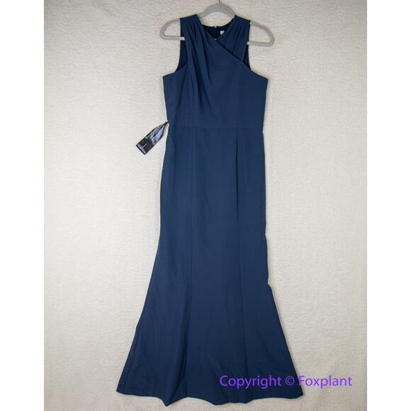 New!‎ Kay Unger Talia Column Gown navy blue, women size 10 - Picture 3 of 16